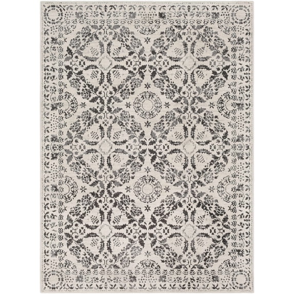 BoutiqueRugs Megargel Boho Oriental Medallion Extra Large Area Rug - Farmhouse Black and White Neutral Carpet for Bedroom, Living Room, Dining Room - Charcoal, Black, Cream - 6'7" x 9'