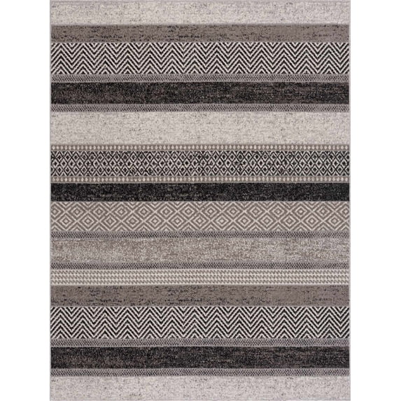 BoutiqueRugs Middlestown Farmhouse Area Rug - Machine Washable - Black, Cream, Gray - 5'3" x 7'