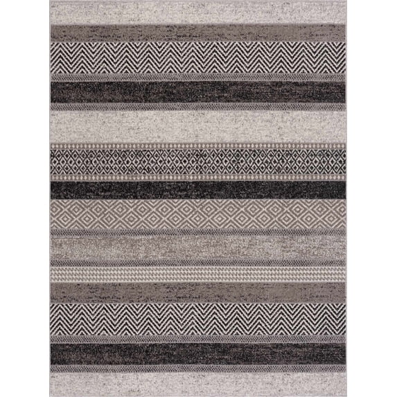 BoutiqueRugs Middlestown Farmhouse Area Rug - Machine Washable - Black, Cream, Gray - 6'7" x 9'