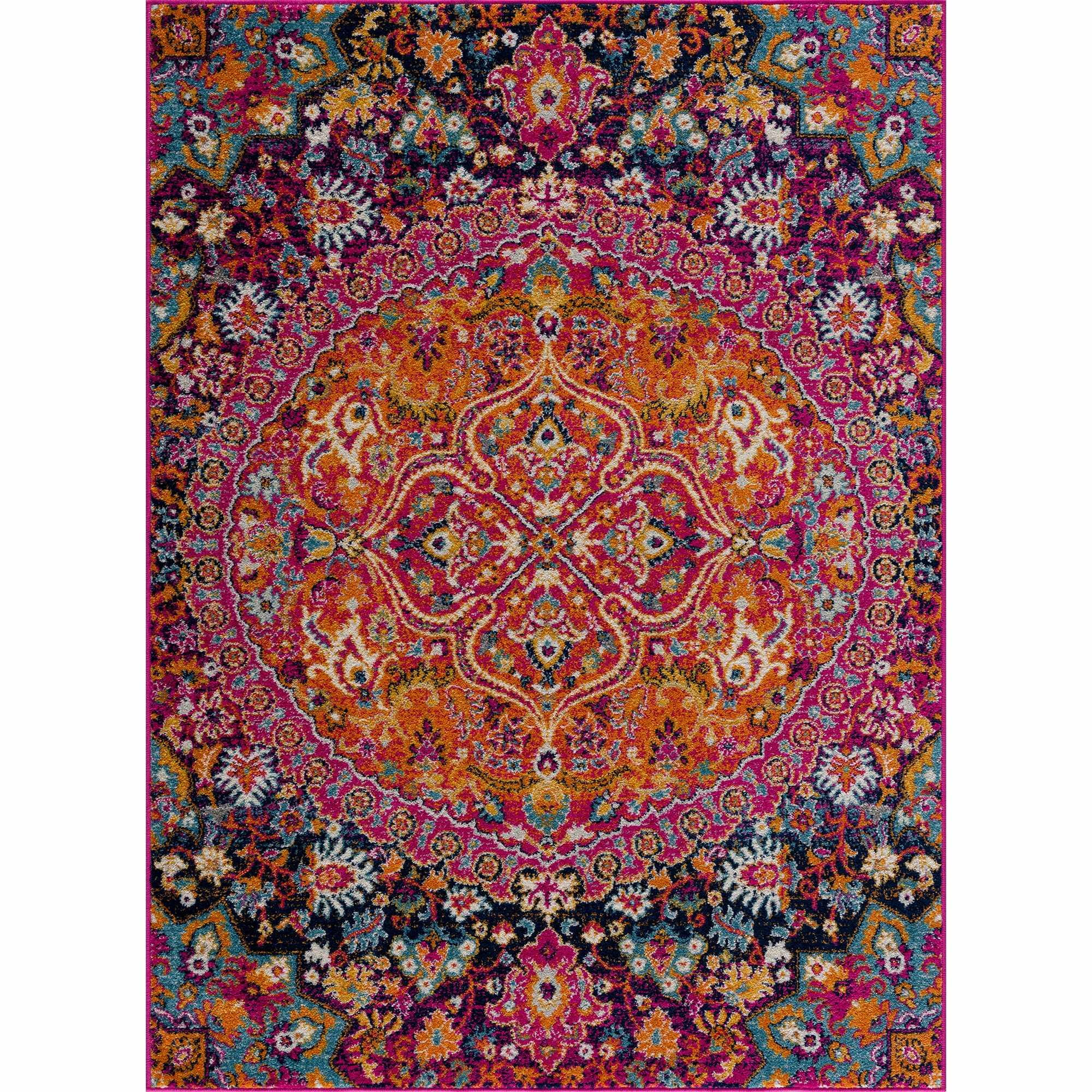 Vibrant Burgundy and Burnt Orange Medallion Area Rug