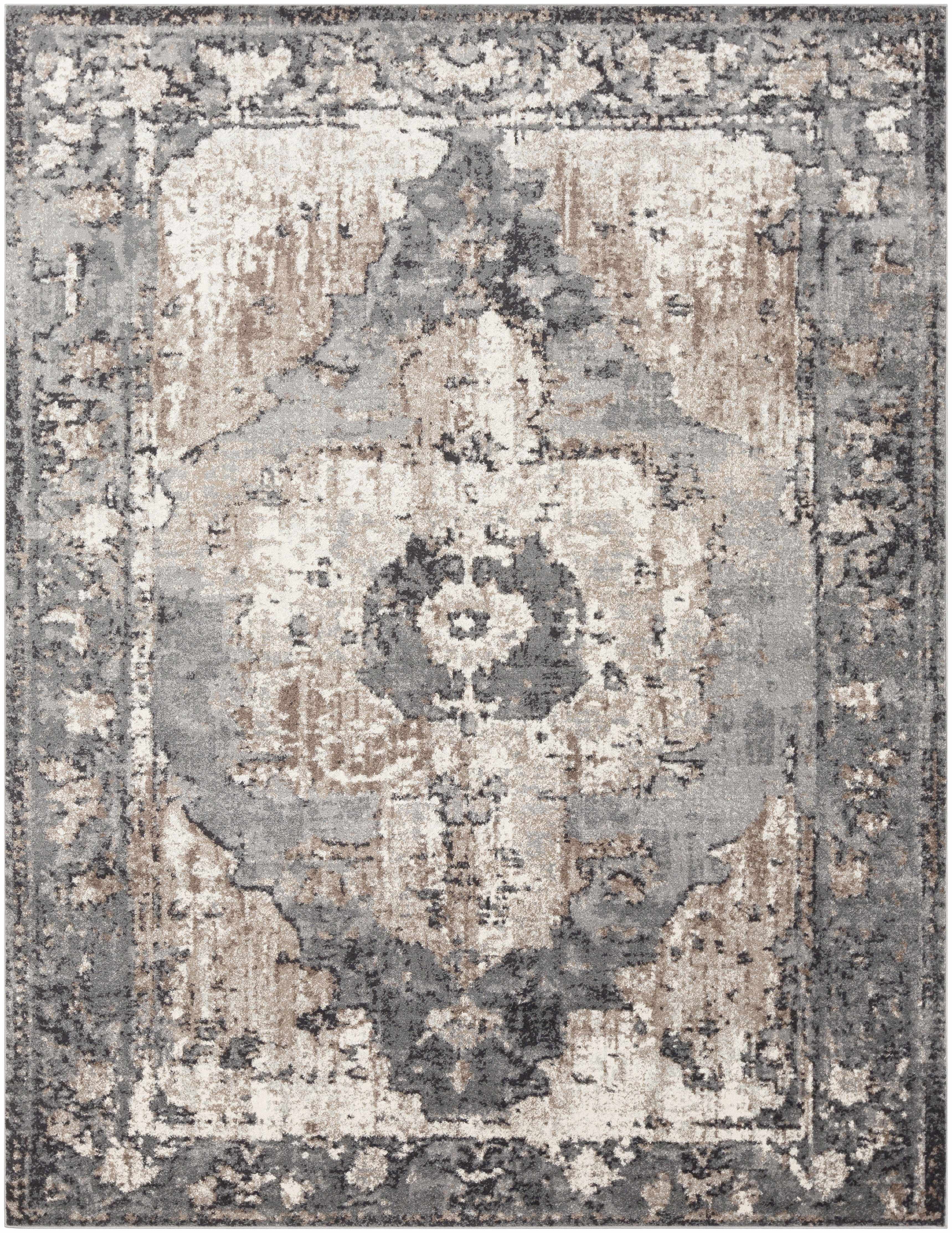 Newalla Camel and Charcoal Traditional Medallion Small Area Rug