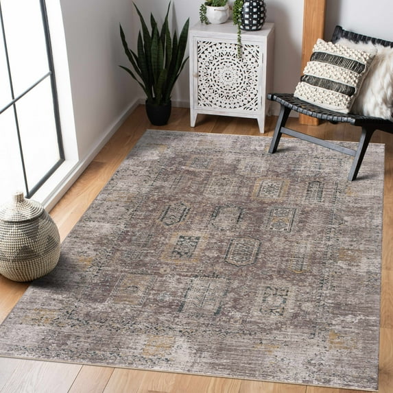 BoutiqueRugs Noga Traditional Area Rug - Medium Gray, Off White, Dark Brown - 5'3" x 7'9"