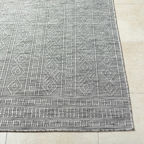 BoutiqueRugs Nuela Bohemian, Transitional Area Rug - Outdoor Safe - Black, Cream - 7'10" x 10'