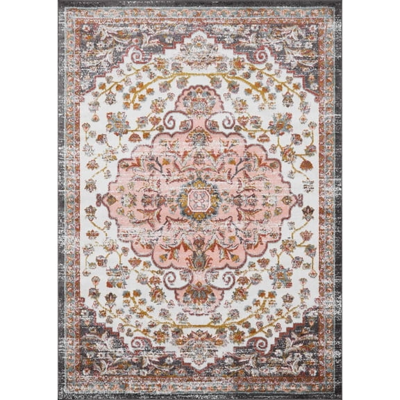BoutiqueRugs Oark Boho Vintage Colorful Area Rug - Farmhouse Traditional Medallion Pink Carpet for Living Room, Bedroom - Pink, Cream, Green, Red, Gray, Taupe - 5'2" x 7' (5x7)