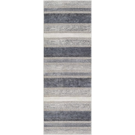 BoutiqueRugs Ravendale Contemporary Runner Rug - Slate Blue, Cream, Gray - 2'7" x 7'3" Runner
