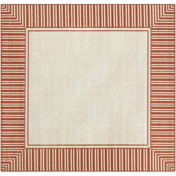 BoutiqueRugs Redby Traditional, Transitional Area Rug - Outdoor Safe - Rust, Beige - 8'10" Square