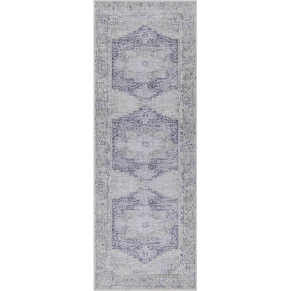 BoutiqueRugs Rosman Distressed Turkish Runner Rug - Machine Washable - Olive, Navy, Cream - 2'7" x 7'10" Runner