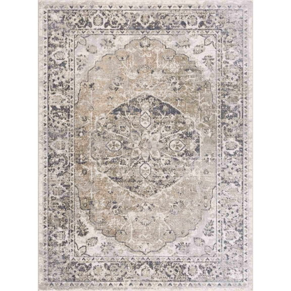 BoutiqueRugs Rudo Traditional Area Rug - Machine Washable - Light Brown, Dark Purple, Gray - 2' x 3'