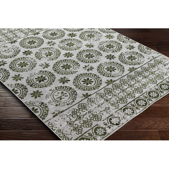 BoutiqueRugs Sangat Traditional Oriental Floral Area Rug - Bohemian Damask Carpet for Living Room, Bedroom - Machine Washable - Sage, Olive, Green, Gray - 7'10" x 10' (8x10 Area Rug)