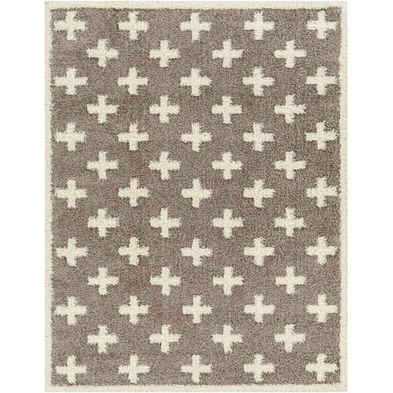 BoutiqueRugs Satu Brown Swiss Cross Area Rug - Charcoal, White - 6'7" x 9'