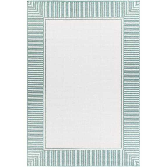 BoutiqueRugs Skipton Traditional, Transitional Area Rug - Outdoor Safe - Teal, White - 8'10" x 12'10"