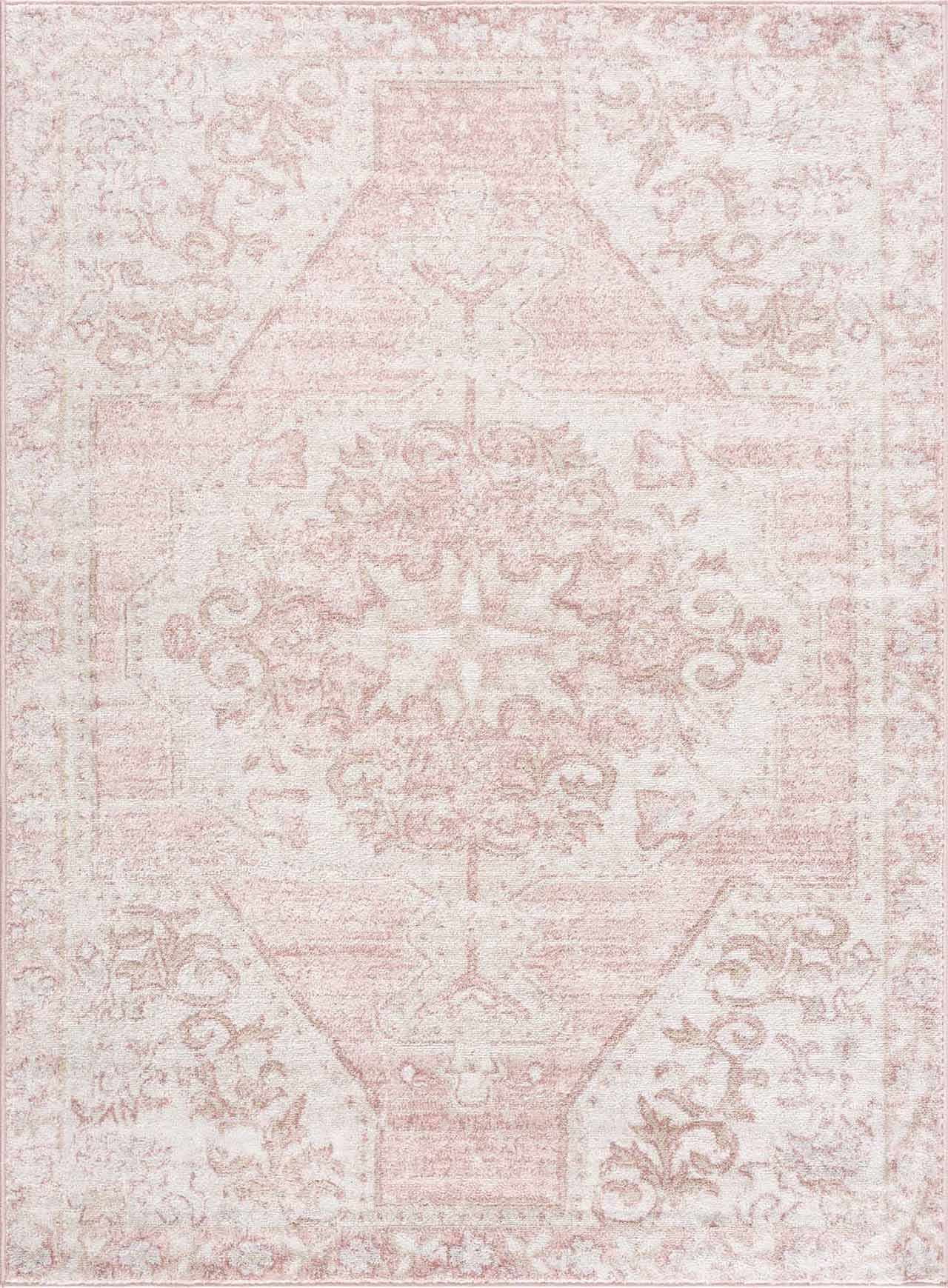 Blush and Pale Pink Bohemian Synthetic Area Rug