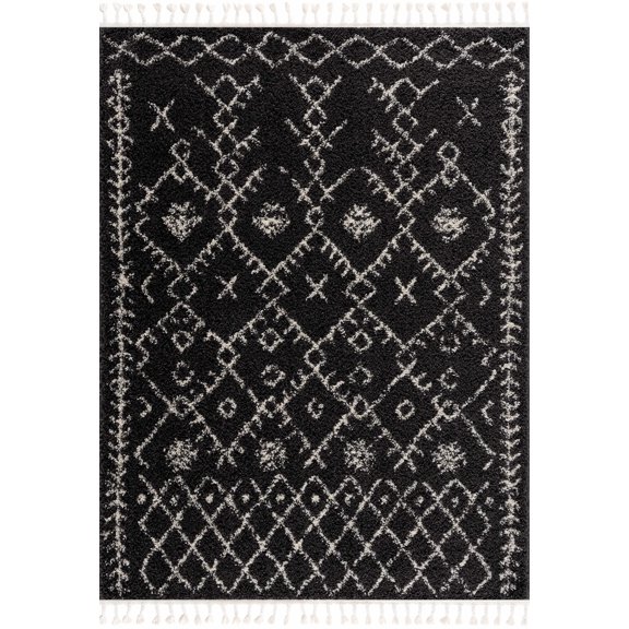 BoutiqueRugs Thetford Charcoal Moroccan Shag with Tassel Area Rug - Charcoal, Peach - 3'11" x 5'7"