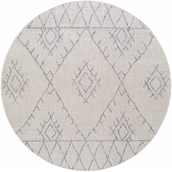 BoutiqueRugs Tingloy Bohemian, Transitional Area Rug - Outdoor Safe - Medium Gray, Gray, Pale Blue - 6'7" Round