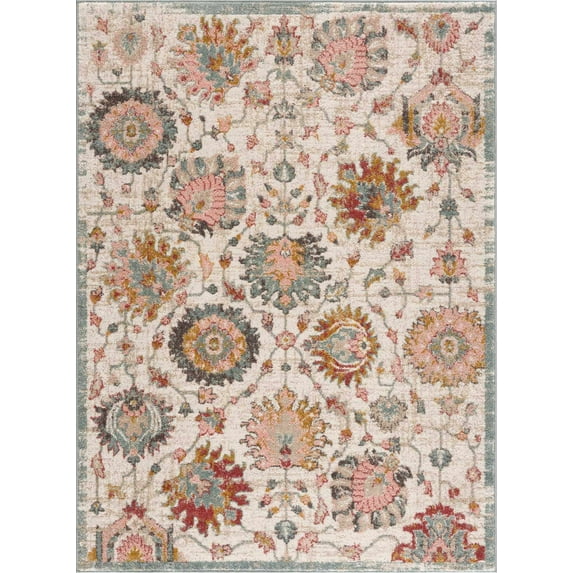 BoutiqueRugs Twilight Boho Vintage Colorful Area Rug - Farmhouse Traditional Floral Rug for Living Room, Bedroom - Cream, Green, Sage, Red, Gray, Taupe, Dusty Pink - 7'10" x 10'2" (8x10)
