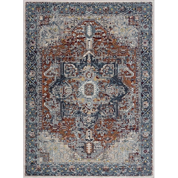 BoutiqueRugs Uson Traditional Medallion Area Rug - Oriental Floral Performance Carpet for Living Room, Bedroom - Machine Washable - Teal, Blue, Rust - 9'2" x 12' (9x12)