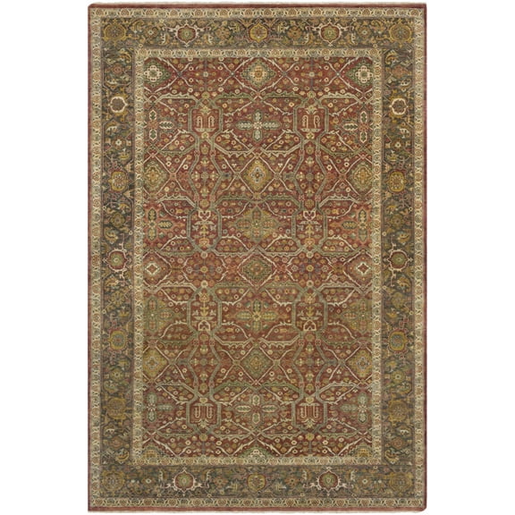 BoutiqueRugs Vanadium Traditional Area Rug - Brick Red, Dark Brown, Lime Green - 2' x 3'