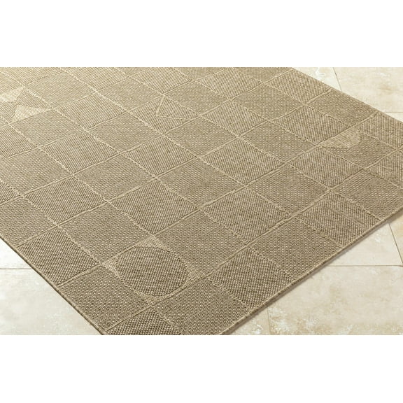 BoutiqueRugs Veras Contemporary Area Rug - Outdoor Safe - Prairie Dust, Tan, Dark Brown - 6'7" x 9'