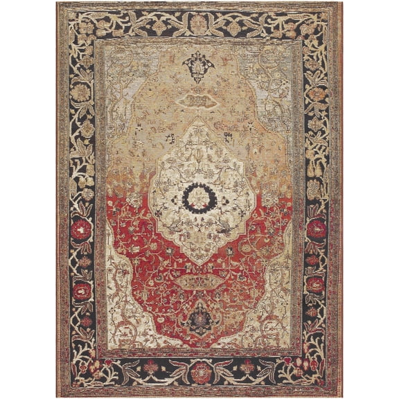 BoutiqueRugs Vonda Traditional Area Rug - Outdoor Safe - Crimson, Ivory, Midnight Blue - 5'3" x 7'1"