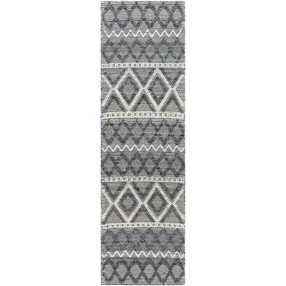 Boutique Rugs Yuka Bohemian, Transitional Runner Rug - Ivory, Charcoal, Light Slate - 2'6" x 8' Runner
