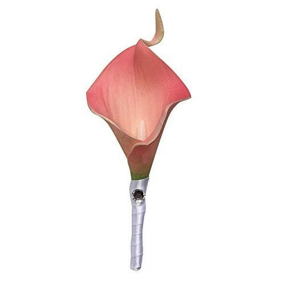 Boutonniere -Feels Just Like Real Coral Reef Calla Lily-ribbon Color Can Be Changed