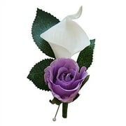 ANGEL ISABELLA, LLC Boutonniere For Wedding And Prom - Artificial Flowers - nice quality calla lily and rose for wedding and prom (Lavender)