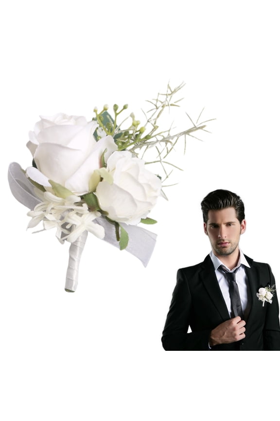 Boutonniere for Men,Pocket Boutonniere,Rose Boutonniere,Corsage for Prom,White Corsage,Prom Bouquet,Corsage Supplies,Prom Decor And Boutonniere Wedding Flowers Accessories Party Suit Decoration