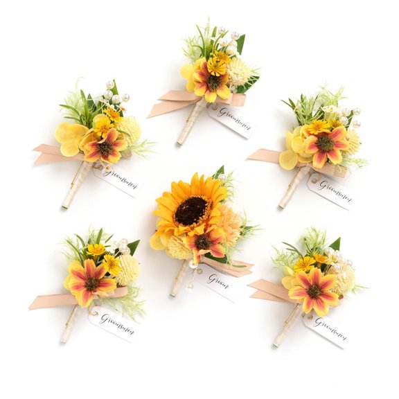 Boutonniere for Men, 6pcs Groom Groomsmen Boutonniere, Artificial Flowers for Wedding Decor/Prom/Homecoming, etc.Purple