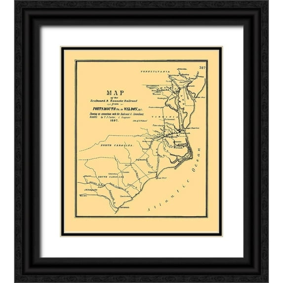 Bouve 12x13 Black Ornate Wood Framed with Double Matting Museum Art Print Titled - Seaboard and Roanoke Railroad - Bouve 1847
