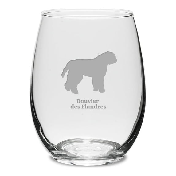 Bouvier Des Flandres Deep Etched 15 oz Stemless White Wine Glass