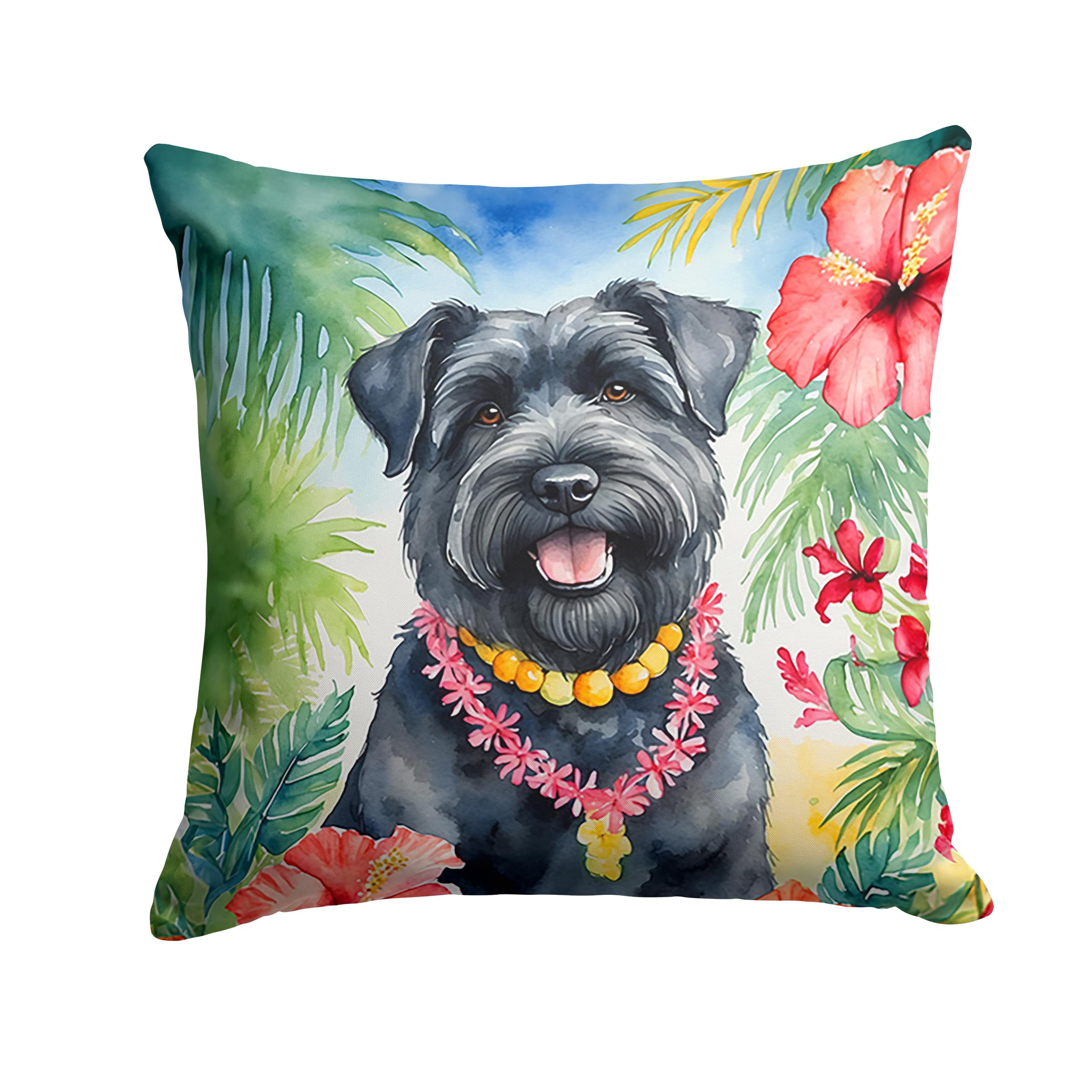Bouvier des Flandres Luau Throw Pillow 14 in x 14 in