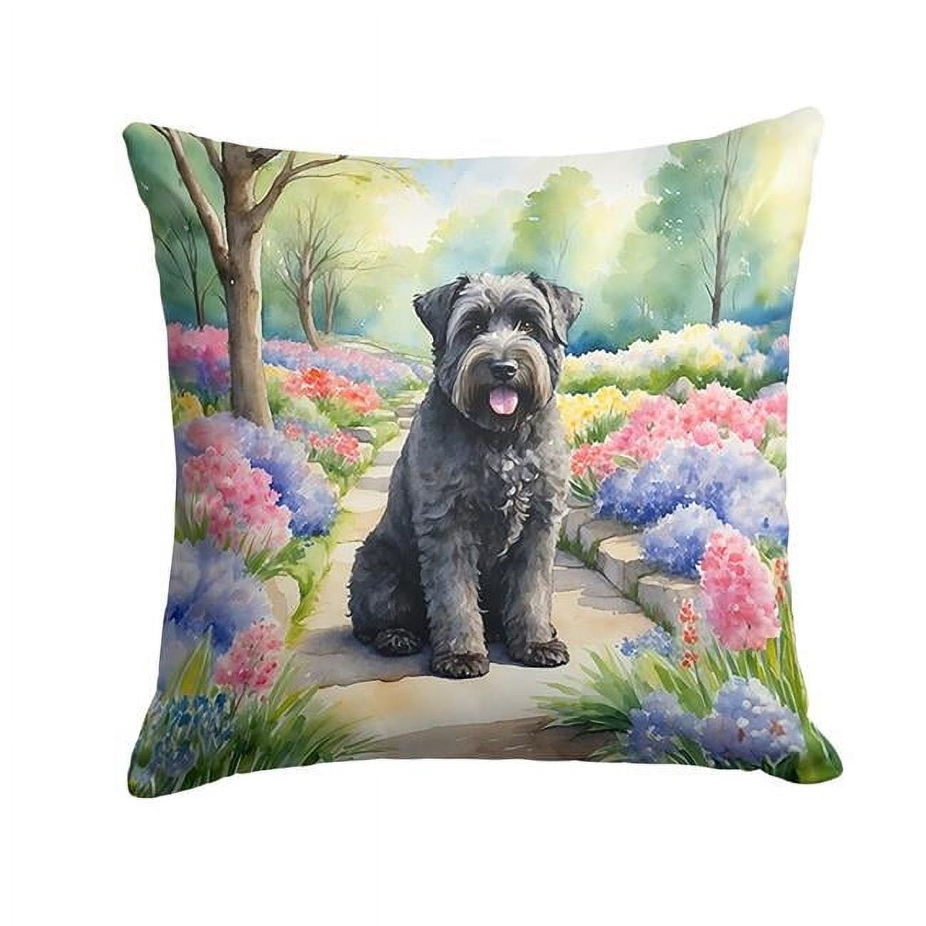Bouvier des Flandres Spring Path Throw Pillow 18 in x 18 in