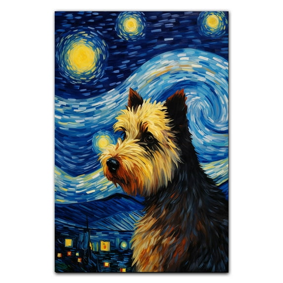 Bouvierdes Flandres Dog Art Canvas, Starry Night Van Gogh Oil Painting Art Print Poster Wall Decor Inspired Pomeranian Dog Pet Family Friend Peace