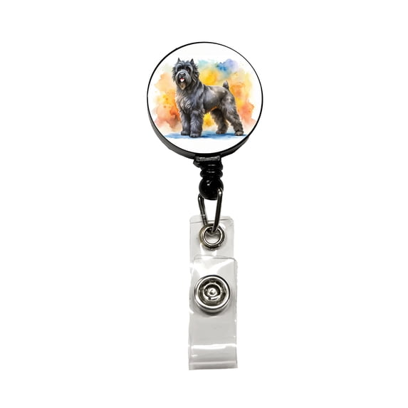 Bouviers Des Flandres Dog Watercolor Style Retractable Reel ID Badge Key Card Name Tag Holder with Clip