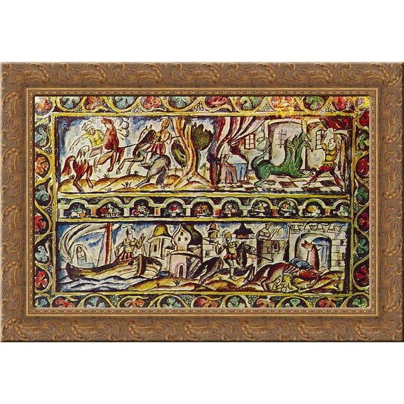 Bova the prince'. Sketch of a picture. 24x18 Gold Ornate Wood Framed Canvas Art by Pyotr Konchalovsky