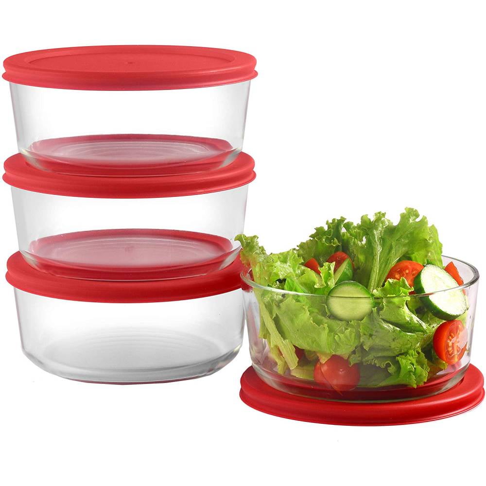 Tempered Glass Containers Anchor Hocking SnugFit Glass Food Storage Set 12 Piece - Cherry Lids With Baking Dishes Anchor Hocking Baking Dishes