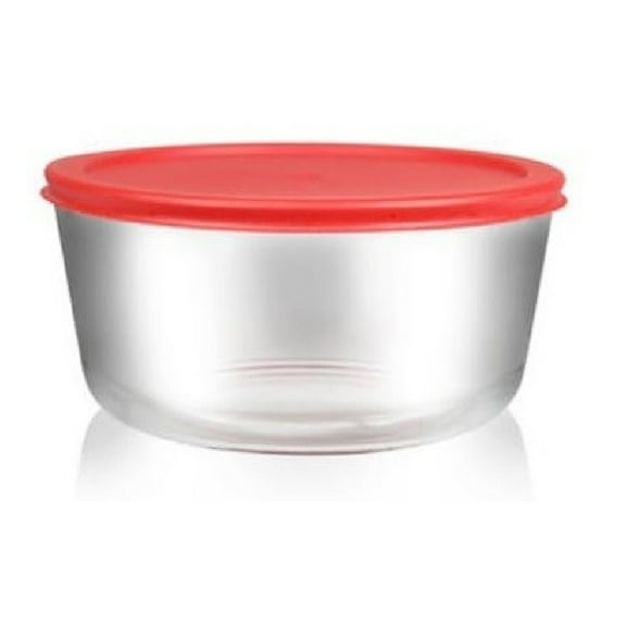 Bovado USA 7 Cup Round Glass Bake Dish Storage, Clear With Red Lid