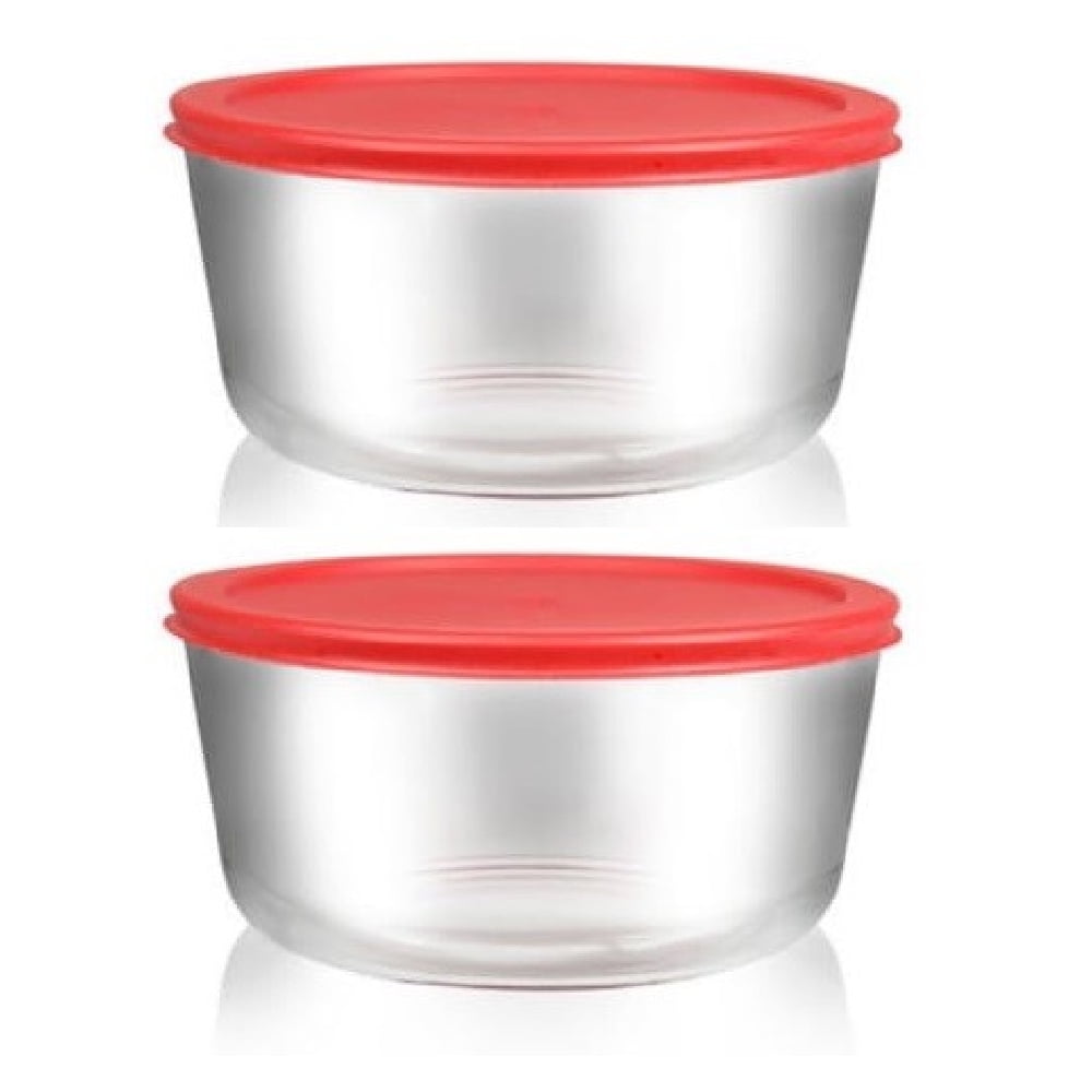 JoyJolt Joyful Red 4-Glass Mixing Bowls Set With Airtight Lids