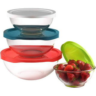 dokaworld Glass Mixing Bowls - Nesting Bowls - Cute Collapsible Glass Bowls  with Lids Food Storage - 5 Stackable Microwave Safe Glass Containers 