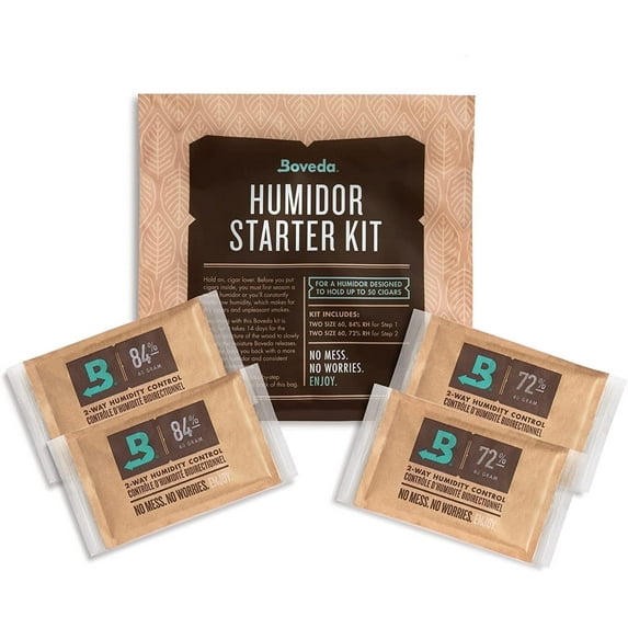 Boveda Humidor Starter Kit Bundle: Season a Wood Humidor Plus Maintain Humidity with 2-Way Humidity Control | Includes (2) Each Size 60 Boveda 84% RH & 72% RH | 1-Count