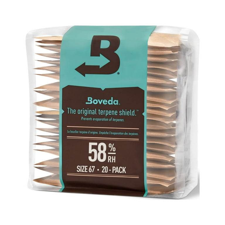 Boveda 58% Humidor Packets - 2 Way Humidity Control Packs - Size 67-20  Count Resealable Bag- roll Humidor Accessories - Bulk Humidity Packs -  Relative