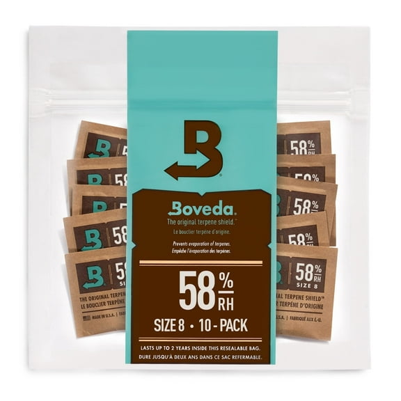 Boveda 58% Two-Way Humidity Control Packs For Storing 1 oz – Size 8 – 10 Pack – Moisture Absorbers for Small Storage Containers – Humidifier Packs – Hydration Packets in Resealable Bag