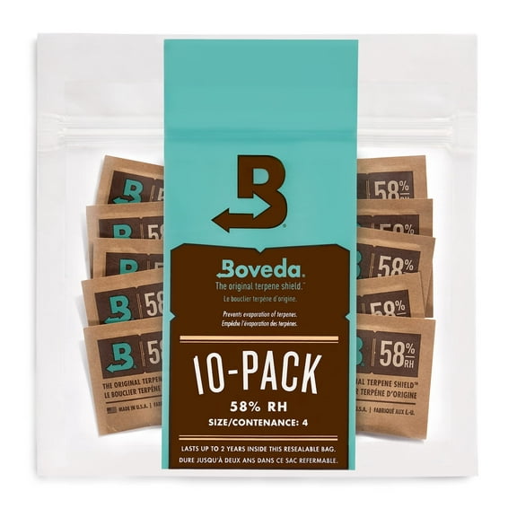 Boveda 58% Two-Way Humidity Control for Storing ½ oz – Size 4 – 10 pack – Moisture Absorbers for Small Storage Containers – Hydration packets in Resealable bag