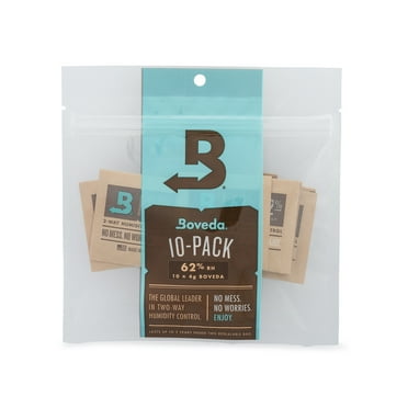 Boveda 62% Two-Way Humidity Control Packs For Storing ½ oz – Size 4 – 10 Pack – Moisture Absorbers for Small Storage Containers – Humidifier Packs – Hydration Packets in Resealable Bag