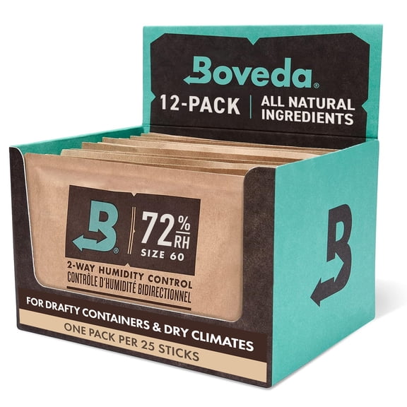 Boveda 72% Two-Way Humidity Control Packs For Wood Humidifier Boxes – 12 Pack – Moisture Absorbers – Humidifier Packs – Individually Wrapped Hydration Packets