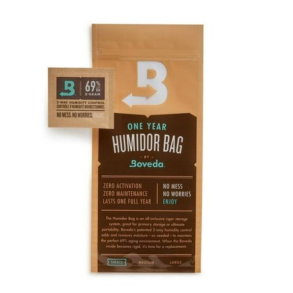 Boveda Portable 2-Way Humidor Bag – Waterproof & Dustproof - Preloaded with 69% RH Pack - Patented Technology – 1 Count
