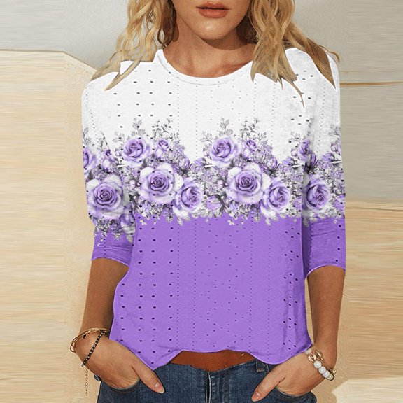 Bovemsi 2025 Women's Casual Short Sleeve Crew Neck T-Shirt – Basic Solid Color Summer Top, Purple, L