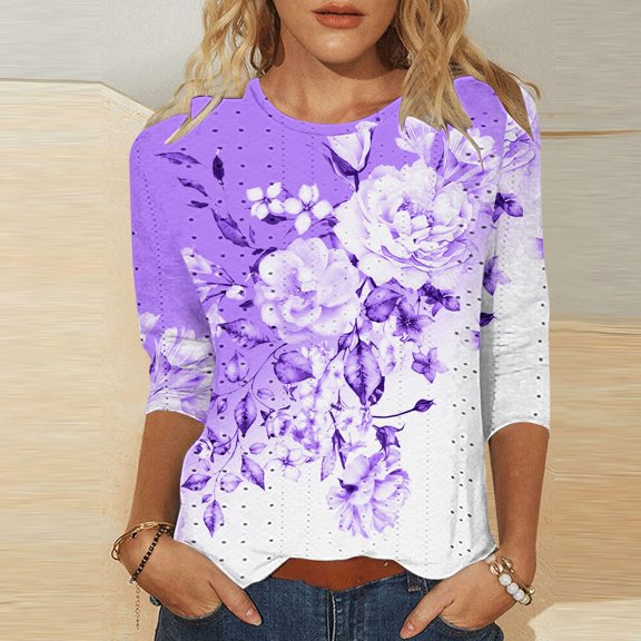 Bovemsi 2025 Women's Casual Short Sleeve Crew Neck T-Shirt – Basic Solid Color Summer Top, Purple, M