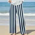 thumbnail image 1 of Bovemsi 2025 Women's Cotton Linen Striped Casual Pants – Elastic Waist Loose Fit Summer Trousers, Black, 3XL, 1 of 5