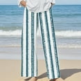 thumbnail image 1 of Bovemsi 2025 Women's Cotton Linen Striped Casual Pants – Elastic Waist Loose Fit Summer Trousers, Blue, S, 1 of 5